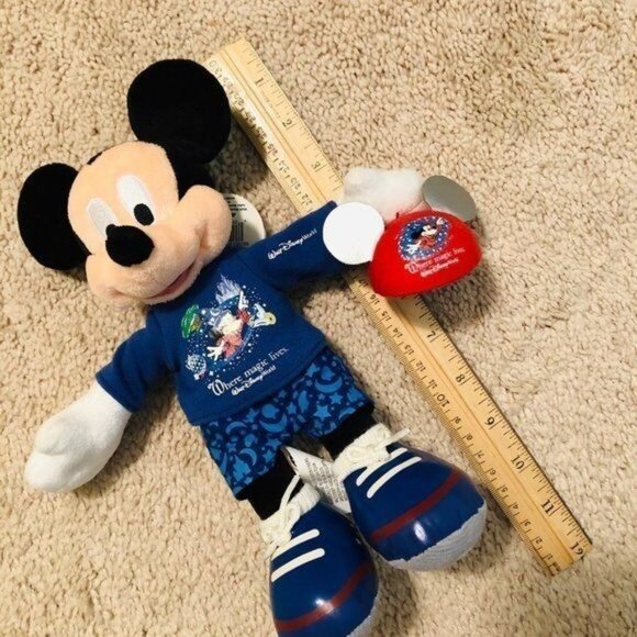 Vintage Mickey Mouse Bean Bag Plush Where Magic Lives Holding Souvenir Cap - Picture 7 of 11